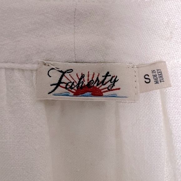 Faherty Naomi Romantic Soft Linen Blend Long Sleeve Poet Blouse Neutral Preppy - Picture 5 of 15